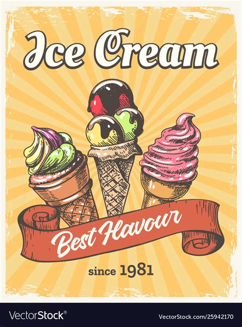 Ice Cream Retro Poster Royalty Free Vector Image