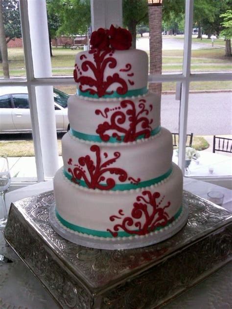 Red And Turquoise Wedding Cake Wedding Cake Red Buttercream Wedding