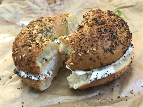 The Great American Bagel Bakery Everything Bagel With Veggie Cream Cheese Dine At Joe S