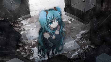 Hatsune Miku In The Rain Wallpaper