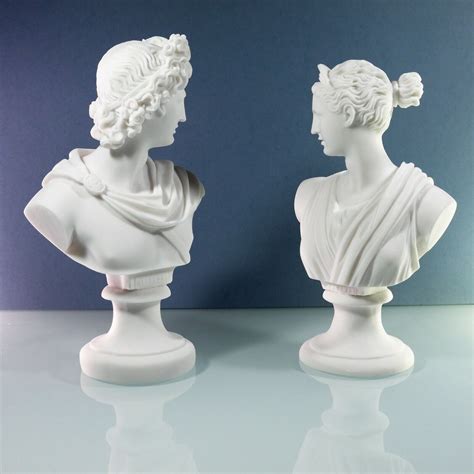 Artemis Diana And Apollo Bust Greek Statues Figurine Gods Alabaster