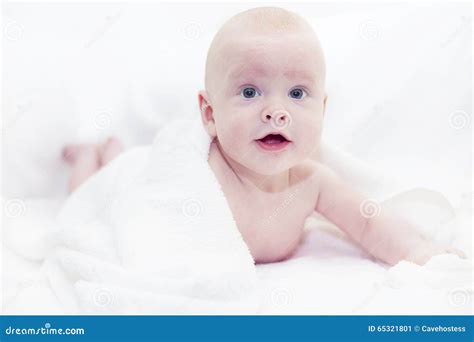 Baby In A White Towel Stock Image Image Of Little Male 65321801