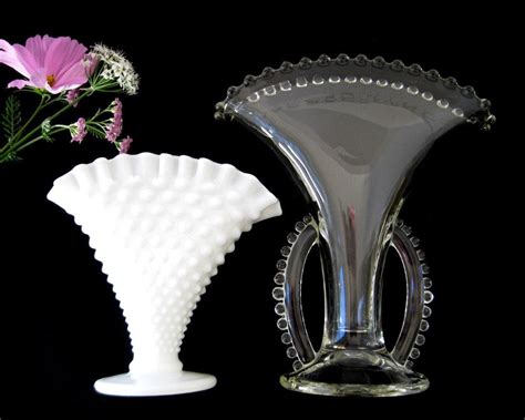Lot Vintage Fan Vases X2 Imperial Candlewick Glass Hobnail Etsy