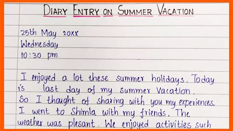 Diary Entry On Summer Vacation Essentialessaywriting Diary