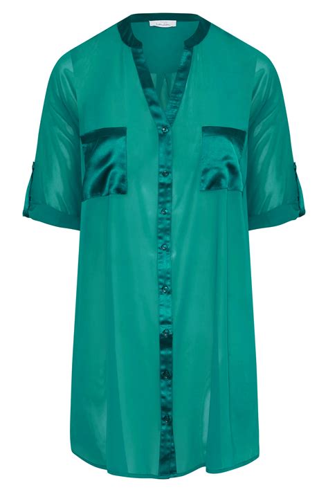 Yours London Plus Size Green Satin Pocket Shirt Yours Clothing