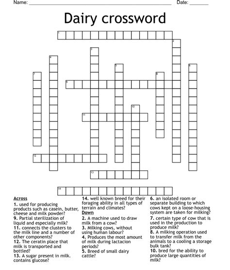 Dairy Crossword Wordmint