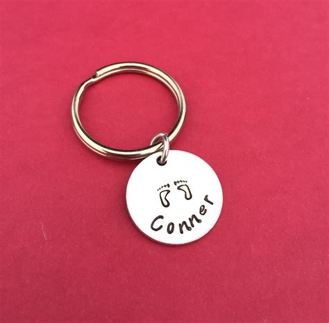 Personalized Hand Stamped Keychain Round Disc Aluminum Custom Etsy