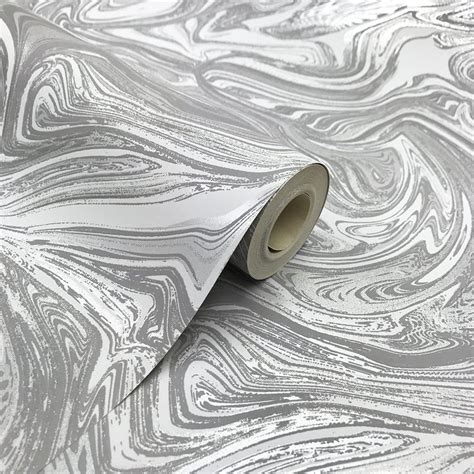 Prosecco Sparkle Marble Wallpaper White Silver Wallpaper
