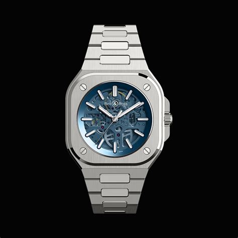 Hours, minutes and small seconds. BELL & ROSS BR 05 SKELETON BLUE BR05A-BLU-SKST WATCH ...