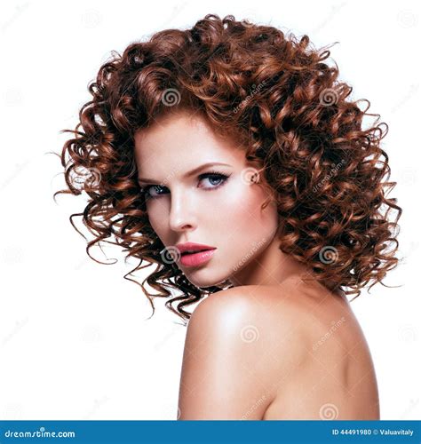Beautiful Woman With Brunette Curly Hair Stock Photo Image 44491980