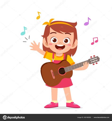 Cute Little Girl Play Guitar Concert Stock Illustration By