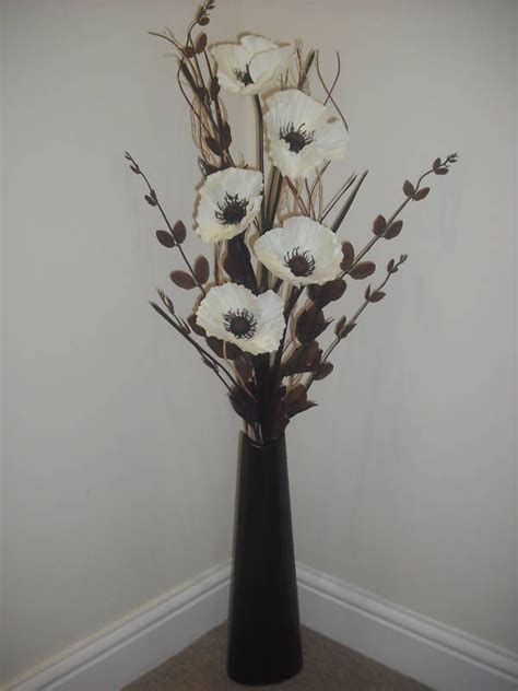 Cream Silk Flower Arrangement Brown Vase 1 Metre Tall Flower Vase Arrangements Tall Vase