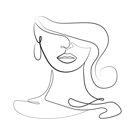 Minimalist Line Art Drawing Of Woman Abstract Facevector Illustration
