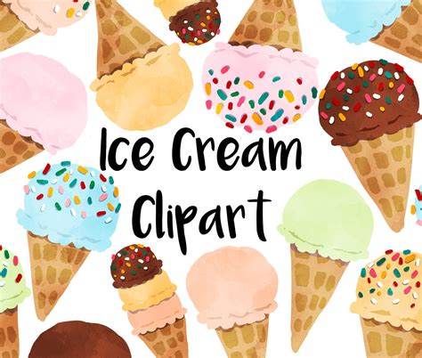 Ice Cream Watercolor Clipart Instant Download Ice Cream Clip Etsy