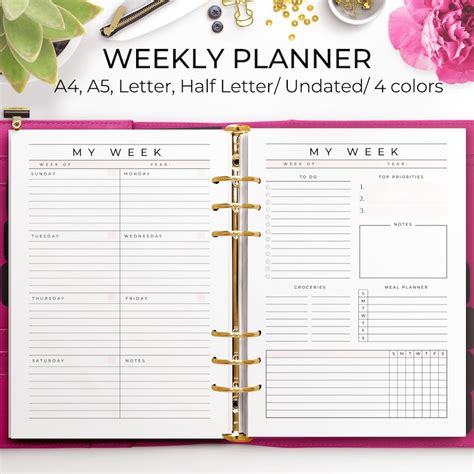 Week At A Glance Printable Weekly Planner Undated Week On Etsy