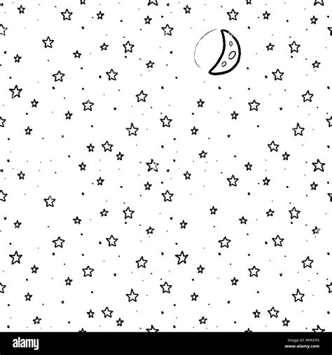 Stars And Moon Pattern Seamless Doodle Illustration Vector Stock