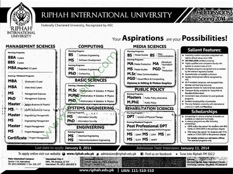 Admission Spring 2014 Riphah International University Riphah