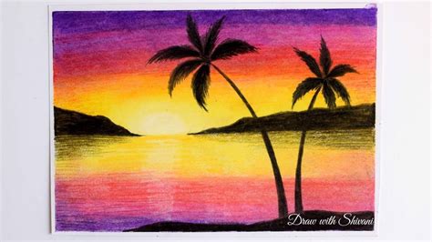 Pastel Sunset Scenery Drawing Beginner Easy Oil Pastel Drawing Crayon