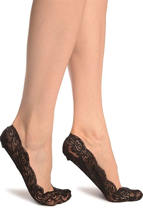 Lisskiss Black All Over Floral Lace Footies Black Lace Footsies Socks Uk Fashion