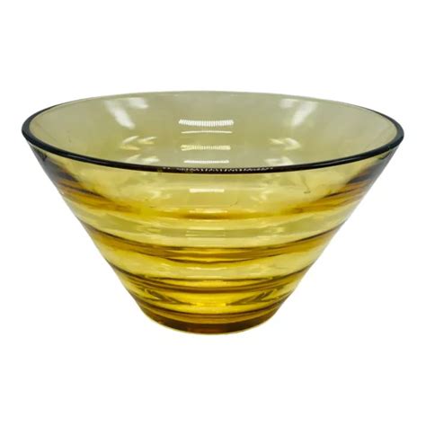 Vtg Mcm Hazel Atlas Glass Salad Bowl Waterfall Gold Amber Yellow