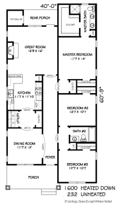 Entrance, home office or third bedroom, kitchen with island, living/dining room, master suite, second bedroom and powder room with shower. Traditional Style House Plan - 3 Beds 2 Baths 1600 Sq/Ft ...
