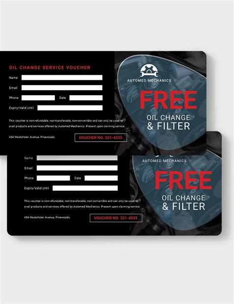 Oil Change Service Voucher Template In Publisher Word Illustrator