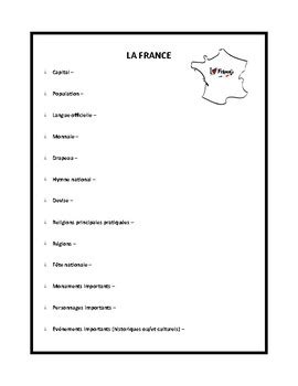 France, worksheet for beginner learners of French by French rocks