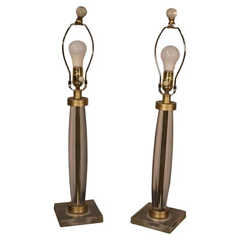 Pair Of Bohemian Amber Cut To Clear Glass Table Lamps At 1stdibs