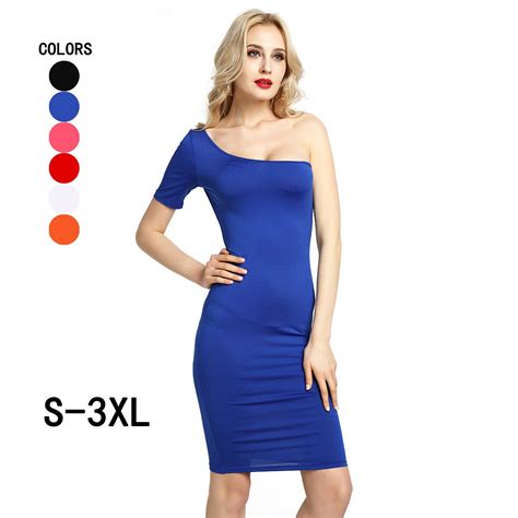 Free Shipping Women Bodycon Dresses S 3xl Western Sexy Girls Vestidos One Shoulder Sleeve Pure