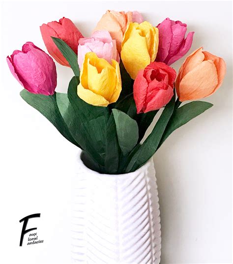Diy Paper Flower Kit Tulip Bouquet5 Colors Set Of 10 Etsy Paper