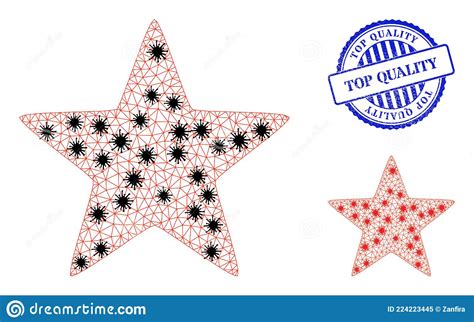 Wire Frame Mesh Red Star Icons With Virus Items And Distress Round Top