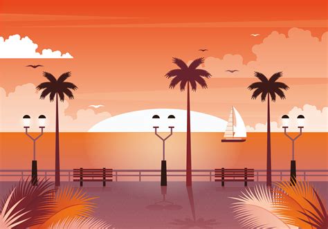 Vector Sunset Landscape Illustration 202144 Vector Art At Vecteezy