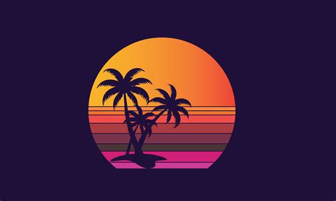 Retro Vintage Sunset Beach Palm Tree Graphic By St · Creative Fabrica