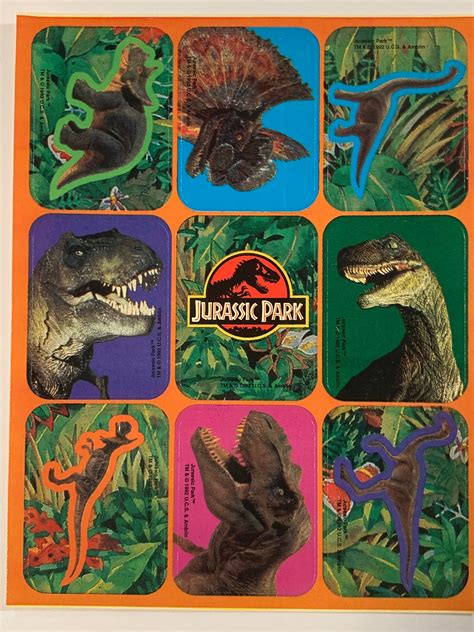 jurassic park dinosaurs stickers single sticker sheet etsy