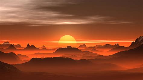 Download Sunset Mist Desert Horizon 1366x768 Wallpaper Tablet