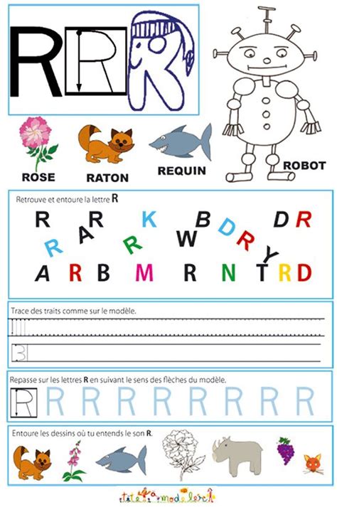 Page De Lecture écriture La Grande Lettre R De Robot Lettre A