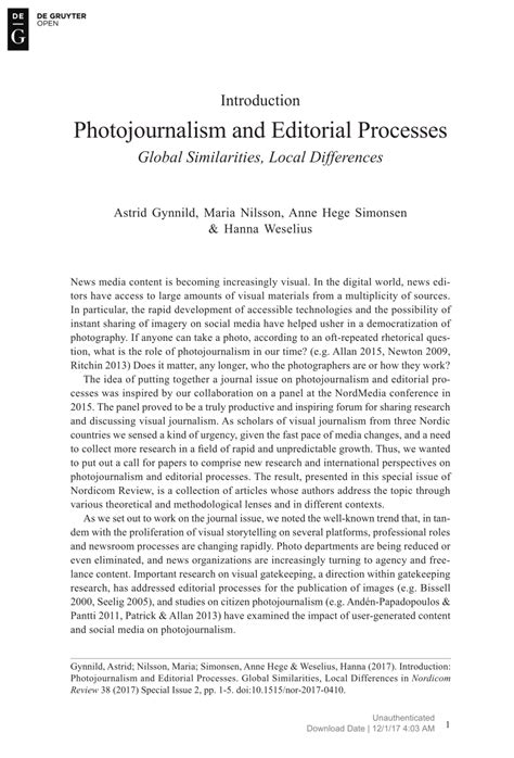 Pdf Introduction Photojournalism And Editorial Processes