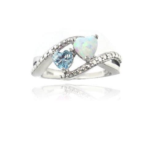 Sterling Silver Diamond Accent Blue Topaz And Created White Opal Heart