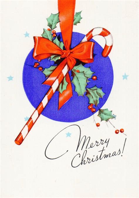 Vintage Candy Cane Retro Christmas Card Merry Christmas Vintage
