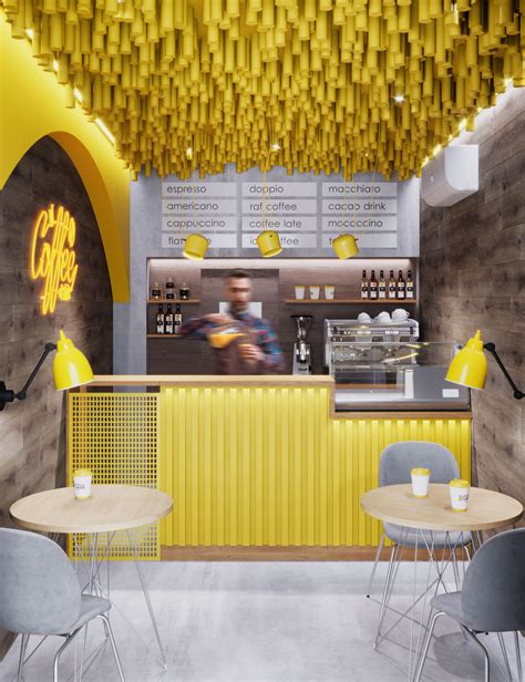 Coffee Shop Sunday Yellow Interior With Bar In Lviv Cafe Interior