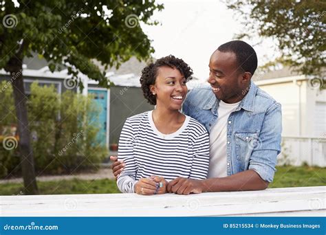 African American Couple Outside Their New House Stock Photo Image Of