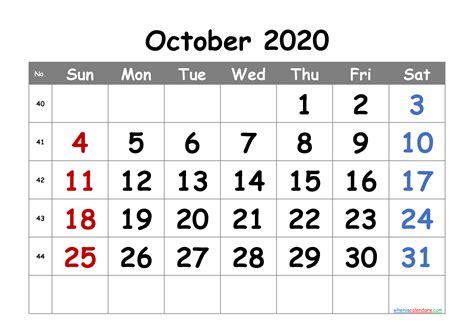 Free Editable October 2020 Calendar Template M20comic1