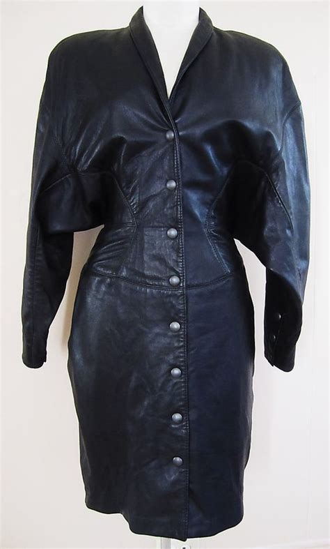 Vintage North Beach Leather Michael Hoban Black Leather Batwing Dress M