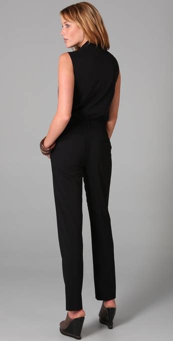 Dkny Deep V Neck Jumpsuit In Black Lyst