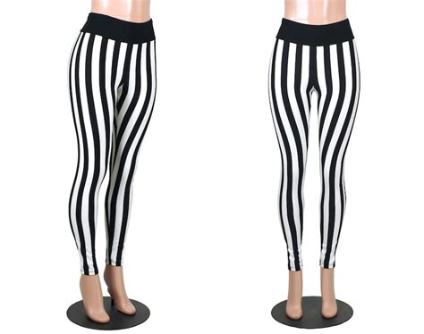 Full Length Black And White Vertical Stripe Leggings Xs S M L Etsy