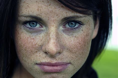 Hd Wallpaper Freckles Blue Eyes Face Closeup Women Brunette