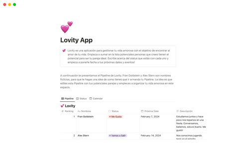 Lovity App Notion Template