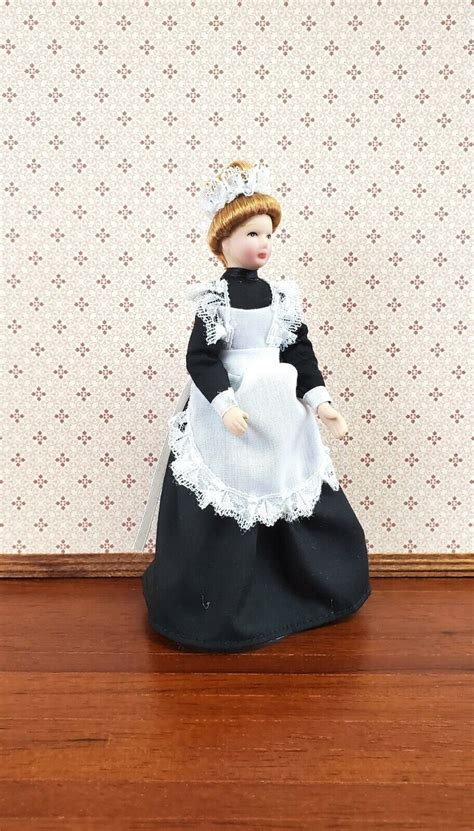 Dollhouse Miniature Maid Housekeeper Doll Porcelain Poseable 112 Scale W Apron Ebay