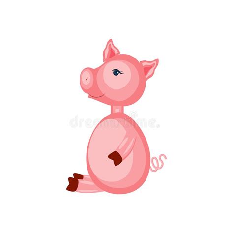 Cartoon Cute Pink Pigs Sitting Isolated On White Colorful Vector