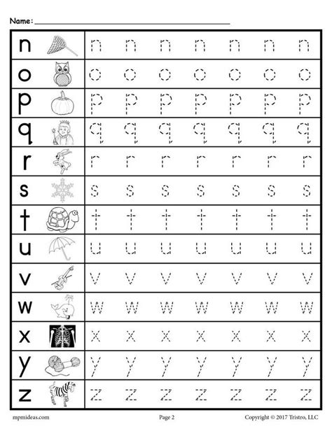 Lower Case Letters Practice Sheets